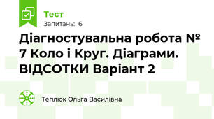 Діагностувальна робота № 7 Коло і Круг. Діаграми. ВІДСОТКИ Варіант 2