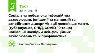Соціальна небезпека інфекційних захворювань (епідемії та пандемії) та запобігання дискримінації людей, що мають (туберкульоз, СНІД, COVID-19 тощо) Соціальні наслідки неінфекційних захворювань та їх профілактика.