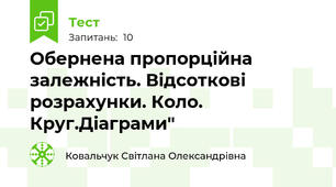 Обернена пропорційна залежність. Відсоткові розрахунки. Коло. Круг.Діаграми"
