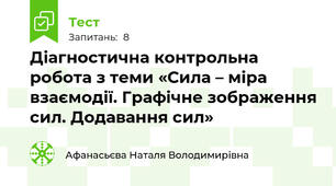 Діагностична контрольна робота з теми «Сила – міра взаємодії. Графічне зображення сил. Додавання сил»