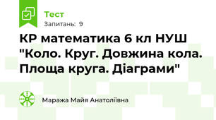 КР математика 6 кл НУШ "Коло. Круг. Довжина кола. Площа круга. Діаграми"