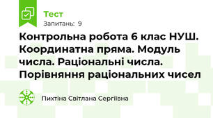 Контрольна робота 6 клас НУШ. Координатна пряма. Модуль числа. Раціональні числа. Порівняння раціональних чисел