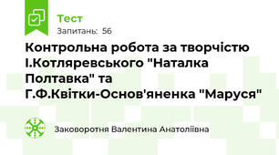 Контрольна робота за творчістю І.Котляревського "Наталка Полтавка" та Г.Ф.Квітки-Основ'яненка "Маруся"