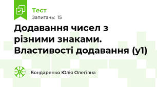 Додавання чисел з різними знаками. Властивості додавання (у1)