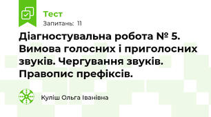 Діагностувальна робота № 5. Вимова голосних і приголосних звуків. Чергування звуків. Правопис префіксів.
