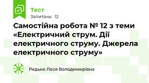 Самостійна робота № 12 з теми «Електричний струм. Дії електричного струму. Джерела електричного струму»