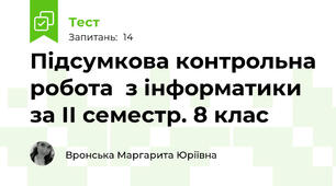 Підсумкова контрольна робота  з інформатики за ІІ семестр. 8 клас