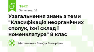 Узагальнення знань з теми "Класифікація неорганічних сполук, їхні склад і номенклатура" 8 клас