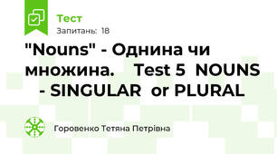 "Nouns" - Однина чи множина.    Test 5  NOUNS    - SINGULAR  or PLURAL