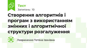 Створення алгоритмів і програм з використанням змінних і алгоритмічної структури розгалуження