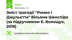 Зміст трагедії "Ромео і Джульєтта" Вільяма Шекспіра (за підручником Є. Волощук, 2016)
