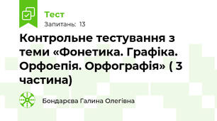 Контрольне тестування з теми «Фонетика. Графіка. Орфоепія. Орфографія» ( 3 частина)