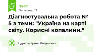 Діагностувальна робота № 5 з теми: "Україна на карті світу. Корисні копалини."