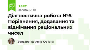 Діагностична робота №6. Порівняння, додавання та віднімання раціональних чисел
