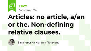 Articles: no article, a/an or the. Non-defining relative clauses.
