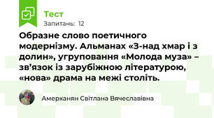 Образне слово поетичного модернізму. Альманах «З-над хмар і з долин», угруповання «Молода муза» – зв’язок із зарубіжною літературою, «нова» драма на межі століть.
