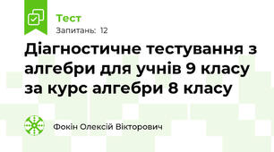 Діагностичне тестування з алгебри для учнів 9 класу за курс алгебри 8 класу