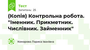 (Копія) Контрольна робота. "Іменник. Прикметник. Числівник. Займенник"