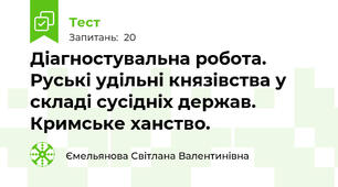Діагностувальна робота.  Руські удільні князівства у складі сусідніх держав. Кримське ханство.