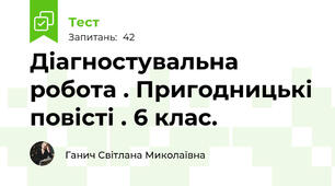 Діагностувальна робота . Пригодницькі повісті . 6 клас.