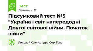 Підсумковий тест №5 "Україна і світ напередодні Другої світової війни. Початок війни"