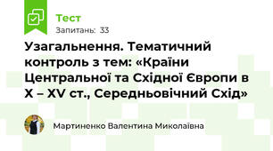 Узагальнення. Тематичний контроль з тем: «Країни Центральної та Східної Європи в Х – ХV ст., Середньовічний Схід»