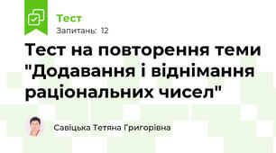 Тест на повторення теми "Додавання і віднімання раціональних чисел"