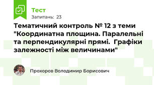 Тематичний контроль № 12 з теми "Координатна площина. Паралельні та перпендикулярні прямі.  Графіки залежності між величинами"
