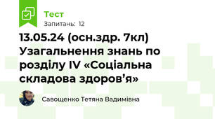 13.05.24 (осн.здр. 7кл) Узагальнення знань по розділу IV «Соціальна складова здоров’я»