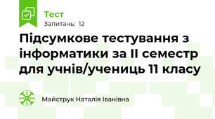 Підсумкове тестування з інформатики за ІІ семестр для учнів/учениць 11 класу
