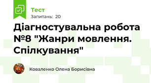 Діагностувальна робота №8 "Жанри мовлення. Спілкування"