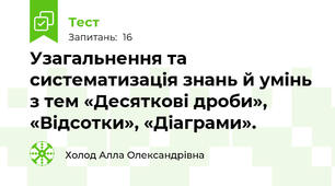 Узагальнення та систематизація знань й умінь з тем «Десяткові дроби», «Відсотки», «Діаграми».