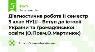 Діагностична робота ІІ семестр 5 клас НУШ - Вступ до історії України та громадянської освіти (О.Гісем,О.Мартинюк)
