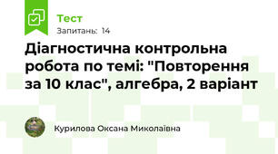 Діагностична контрольна робота по темі: "Повторення за 10 клас", алгебра, 2 варіант