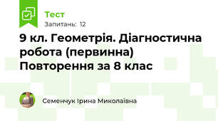 9 кл. Геометрія. Діагностична робота (первинна) Повторення за 8 клас 