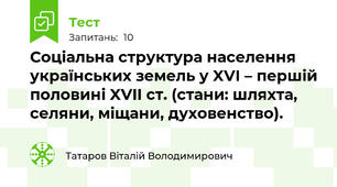 Соціальна структура населення українських земель у XVІ – першій половині XVII ст. (стани: шляхта, селяни, міщани, духовенство).