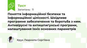 Поняття інформаційної безпеки та інформаційної цілісності. Шкідливе програмне забезпечення та боротьба з ним. Антивірусні та антишпигунські програми, налаштування їхніх основних параметрів