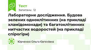 Лабораторне дослідження. Будова зелених одноклітинних (на прикладі хламідомонади) та багатоклітинних нитчастих водоростей (на прикладі спірогіри)