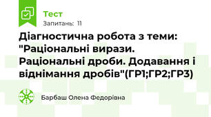 Діагностична робота з теми: "Раціональні вирази. Раціональні дроби. Додавання і віднімання дробів"(ГР1;ГР2;ГР3)