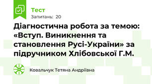 Діагностична робота за темою:  «Вступ. Виникнення та становлення Русі-України» за підручником Хлібовської Г.М.