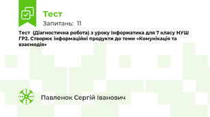 Тест  (Діагностична робота) з уроку Інформатика для 7 класу НУШ ГР2. Створює інформаційні продукти до теми «Комунікація та взаємодія»
