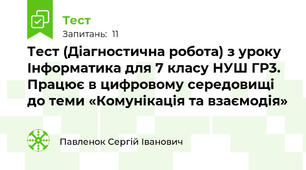 Тест (Діагностична робота) з уроку Інформатика для 7 класу НУШ ГР3. Працює в цифровому середовищі до теми «Комунікація та взаємодія»