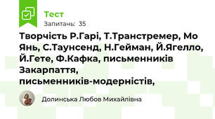 Творчість Р.Гарі, Т.Транстремер, Мо Янь, С.Таунсенд, Н.Гейман, Й.Ягелло, Й.Гете, Ф.Кафка, письменників Закарпаття, письменників-модерністів, 