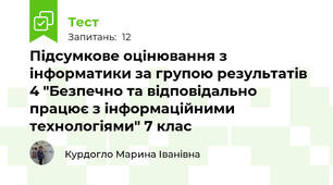 Підсумкове оцінювання з інформатики за групою результатів 4 "Безпечно та відповідально працює з інформаційними технологіями" 7 клас