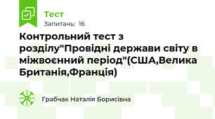 Контрольний тест з розділу"Провідні держави світу в міжвоєнний період"(США,Велика Британія,Франція)