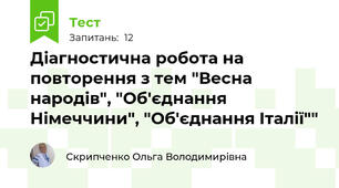 Діагностична робота на повторення з тем "Весна народів", "Об'єднання Німеччини", "Об'єднання Італії""