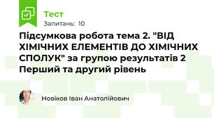 Підсумкова робота тема 2. "ВІД ХІМІЧНИХ ЕЛЕМЕНТІВ ДО ХІМІЧНИХ СПОЛУК" за групою результатів 2 Перший та другий рівень
