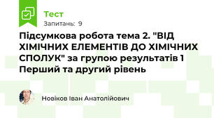 Підсумкова робота тема 2. "ВІД ХІМІЧНИХ ЕЛЕМЕНТІВ ДО ХІМІЧНИХ СПОЛУК" за групою результатів 1 Перший та другий рівень