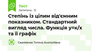 Степінь із цілим від'ємним показником. Стандартний вигляд числа. Функція у=к/х та її графік 