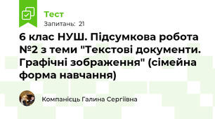 6 клас НУШ. Підсумкова робота №2 з теми "Текстові документи. Графічні зображення" (сімейна форма навчання)